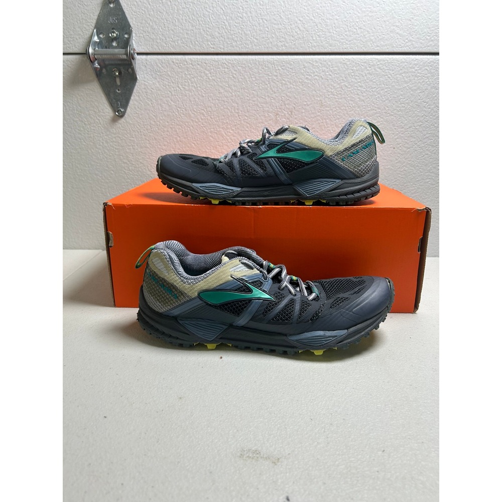 Brooks Cascadia 9 Trail Running Shoes Black Grey Green Size 9 #2965